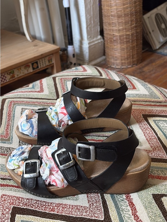 Dansko Shoes - Dansko Black Leather Buckle Wedge Sandals EU 41